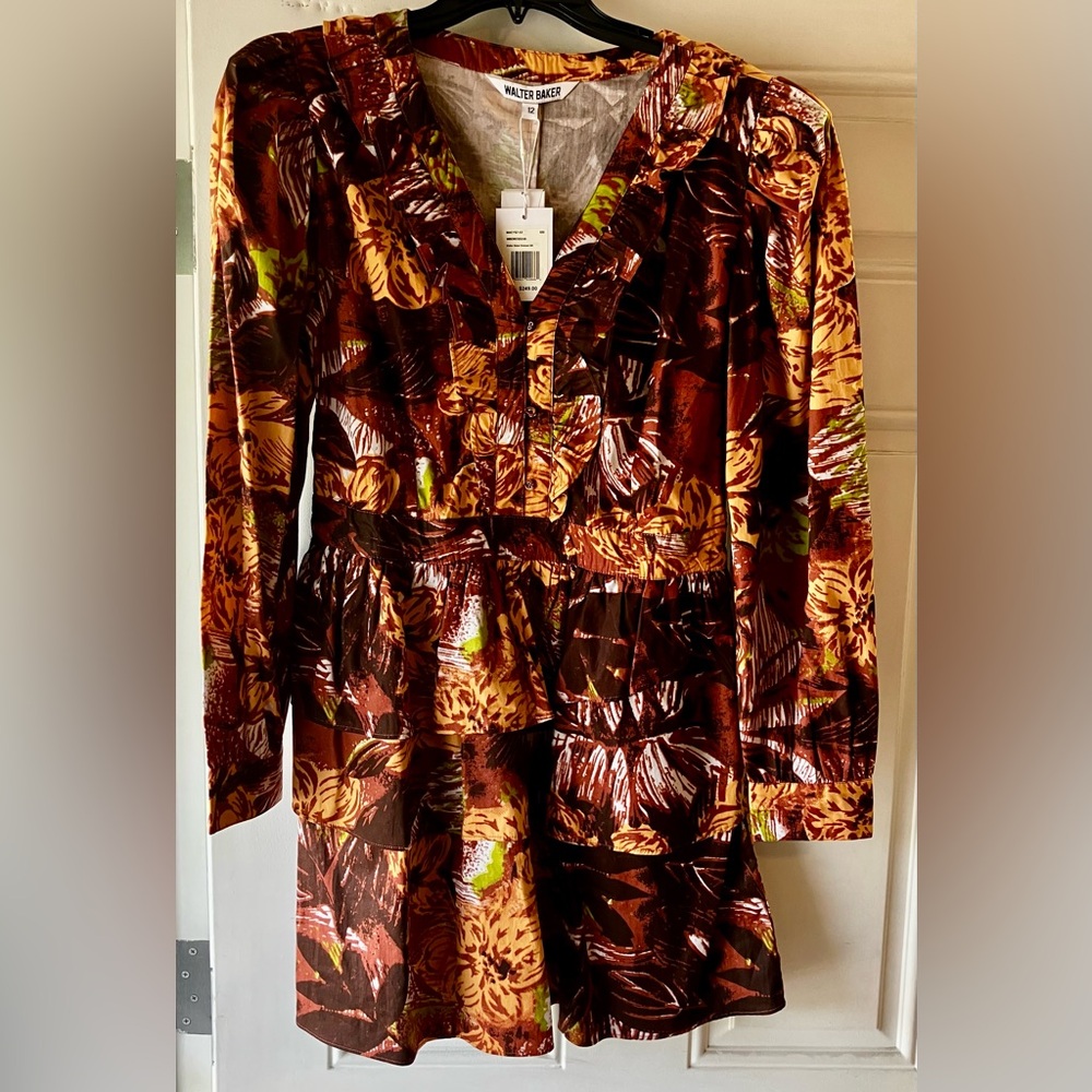 Walter Baker Josephina Dress Tropical Ruffle Mini-100% Cotton-Island Chic-NWT
